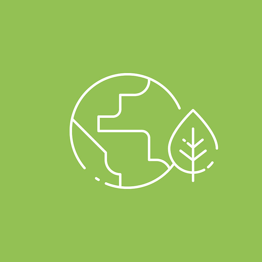 Climate neutrality Symbol Icon: an earth with a leaf in front of it - in green