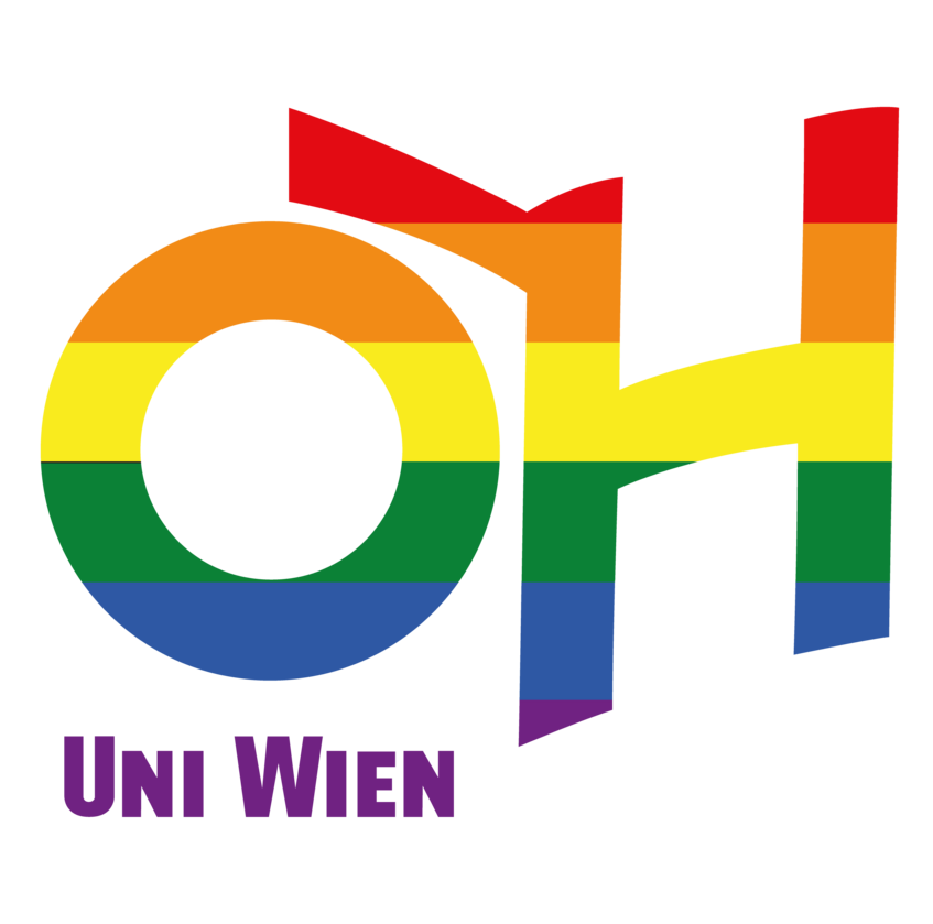 Logo der ÖH in Regenbogenfarbe.