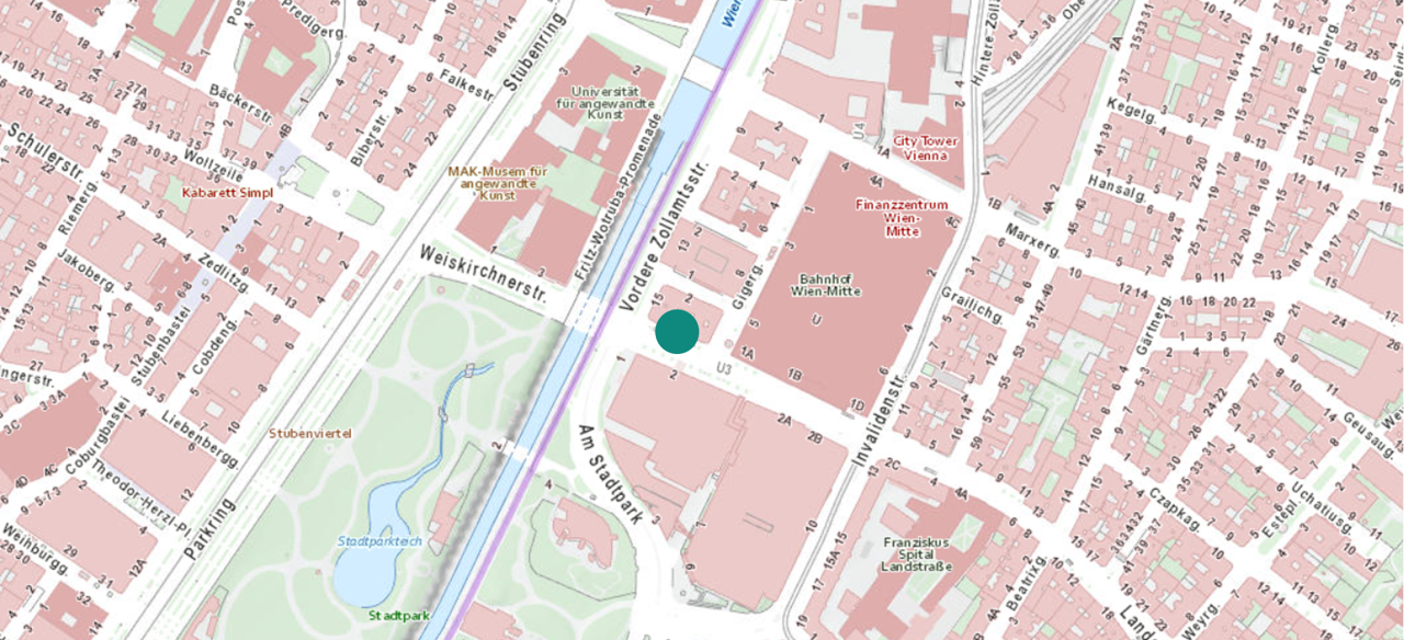 Map shows the meeting point at Wien Mitte.